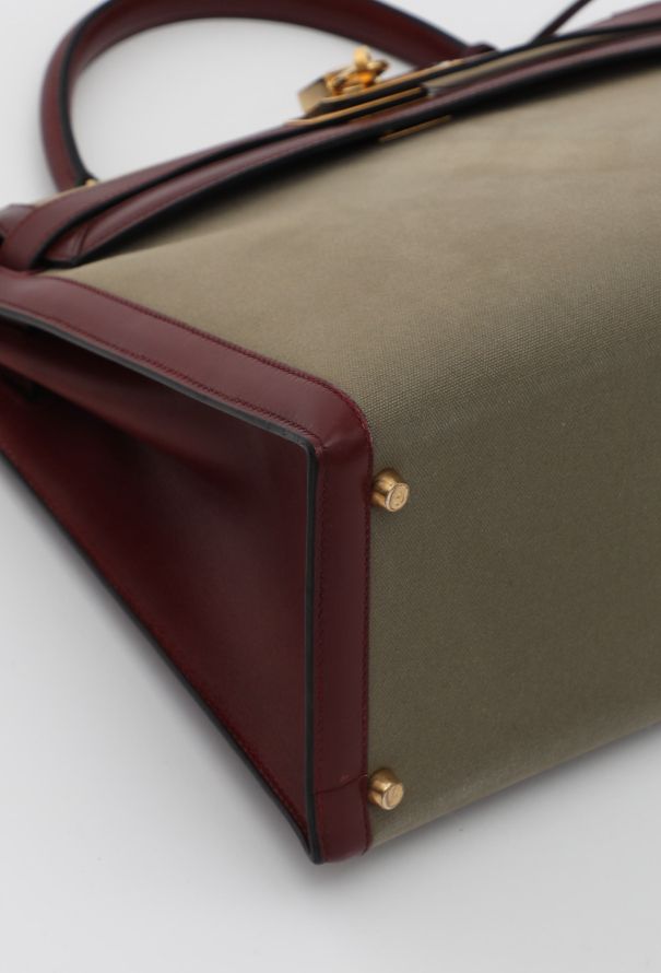 Hermès Exceptional 1994 Khaki Toile and Rouge H Box Kelly Sellier 35 - 12