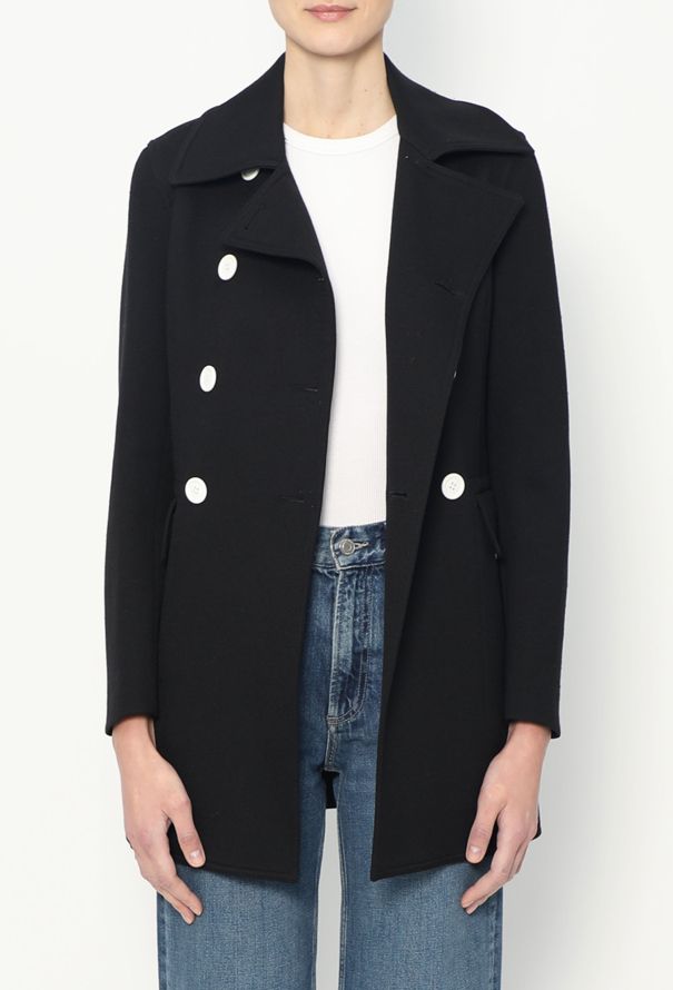 Céline Contrast Button Peacoat - 4