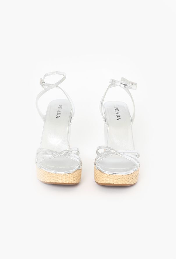 Prada Metallic Platform Wedge Espadrilles - 3