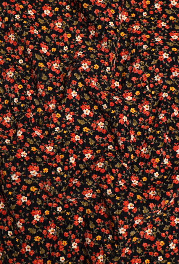 Floral Lace Trim Corduroy Dress - 5