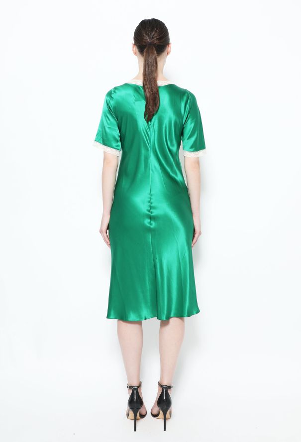 Sabbia Rosa  Lace Trim Silk Slip Dress Green - 3