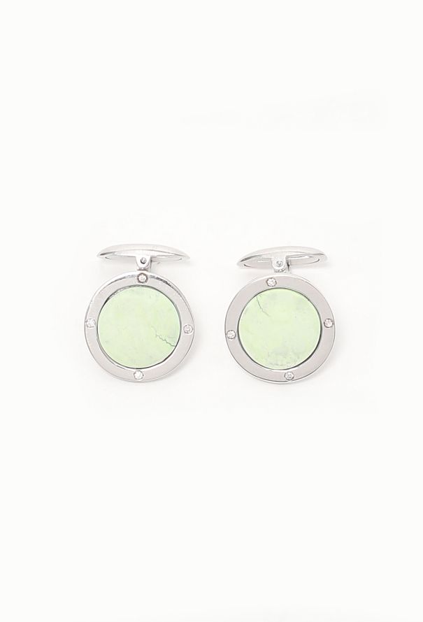 Modern Fine Jewelry 18k White Gold & Diamond Gemstone Cufflinks - 1
