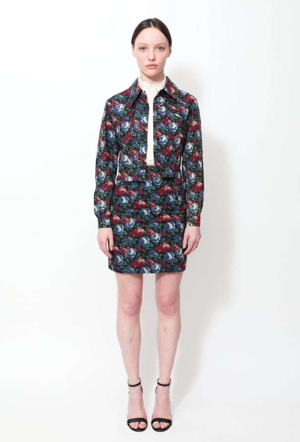 Saint Laurent RARE '60s Floral Crop Jacket & Skirt Ensemble - 1