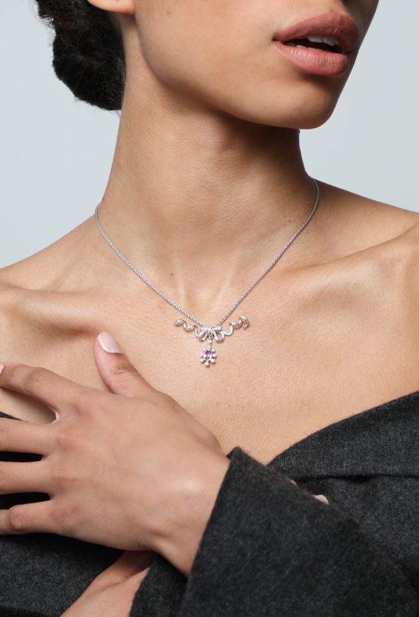 Mellerio 18k White Gold, Pink Sapphire & Diamond Necklace - 2