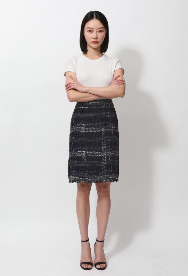 Chanel Checkered Tweed Fringed Skirt - 4