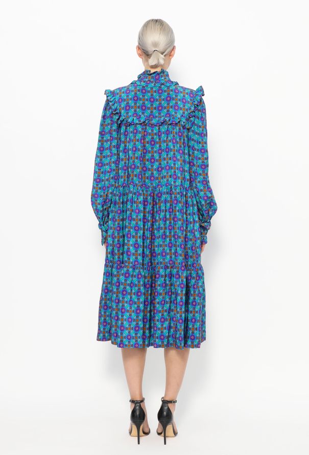 Saint Laurent RARE F/W 1980 Printed Smock Dress Blue - 5