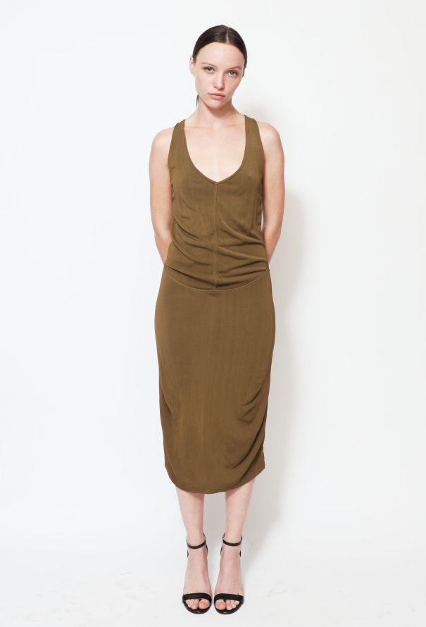 Alaïa 90s Khaki Ruched Dress - 2
