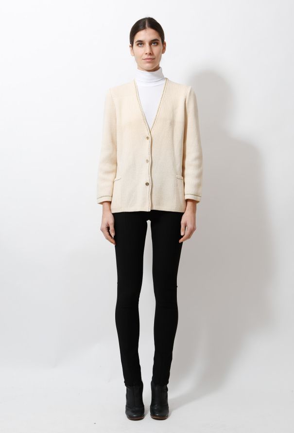 Ted Lapidus Metallic Trim Cream Cardigan - 3