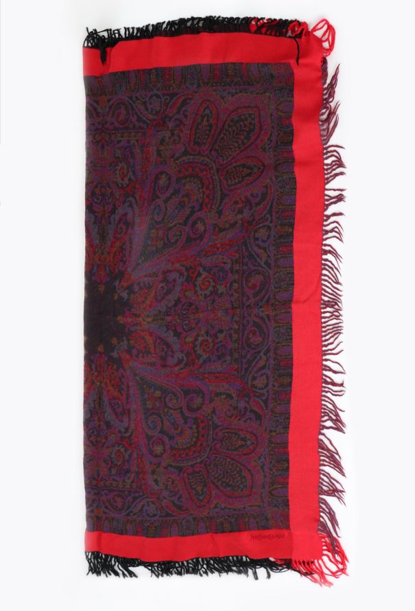 Saint Laurent Vintage Embroidered Paisley Tassel Scarf - 3