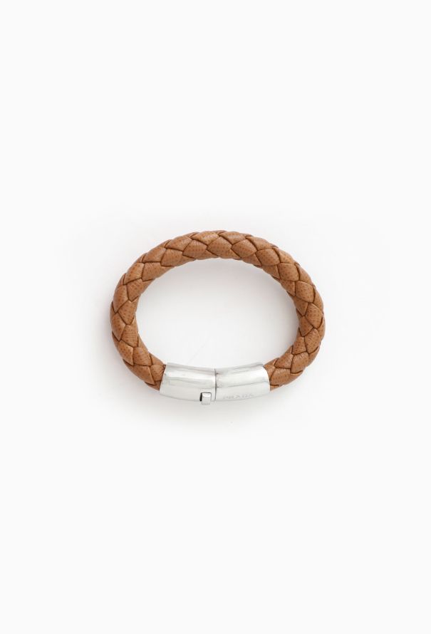 Prada Woven Saffiano Leather Bracelet Brown - 3