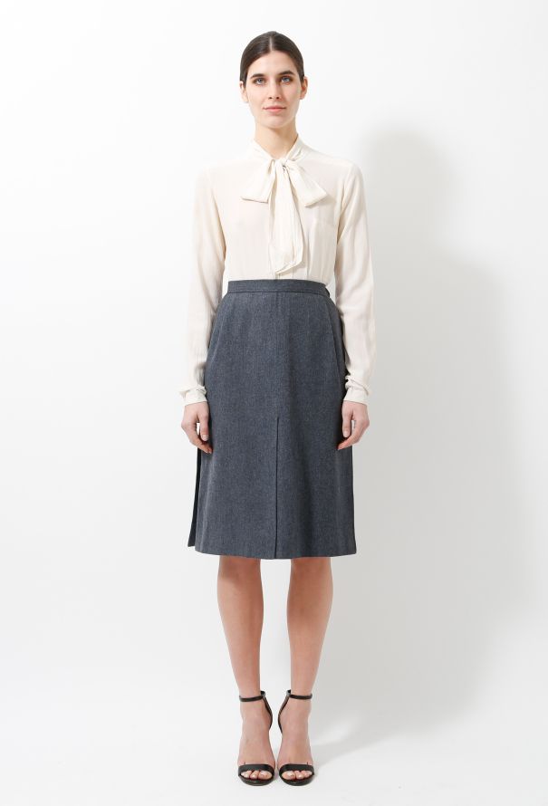 Saint Laurent 70s Slitted Grey Wool Skirt - 2