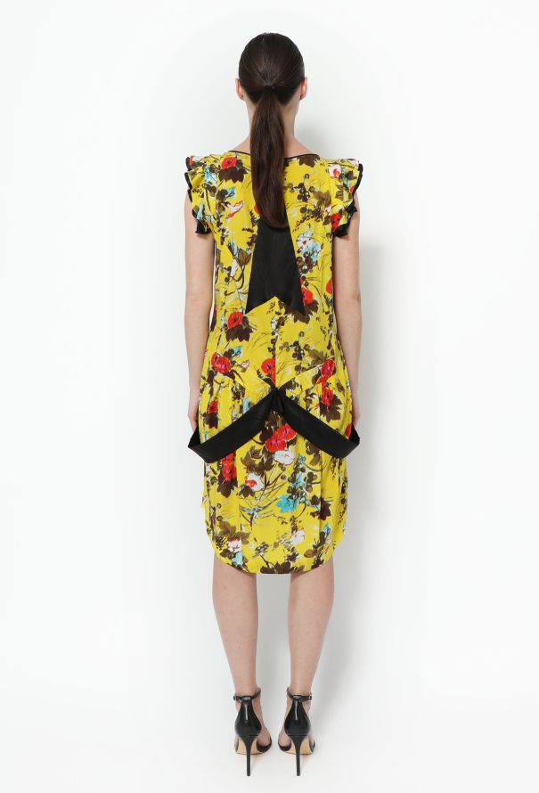 Balenciaga F/W 2007 Floral Yellow Silk Dress - 4