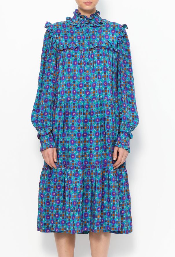 Saint Laurent RARE F/W 1980 Printed Smock Dress Blue - 3