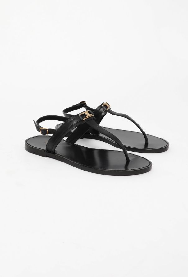 Céline Leather Triomphe Sandals Black - 2