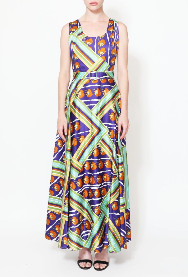 Graphic Belted Satin Dress - 4