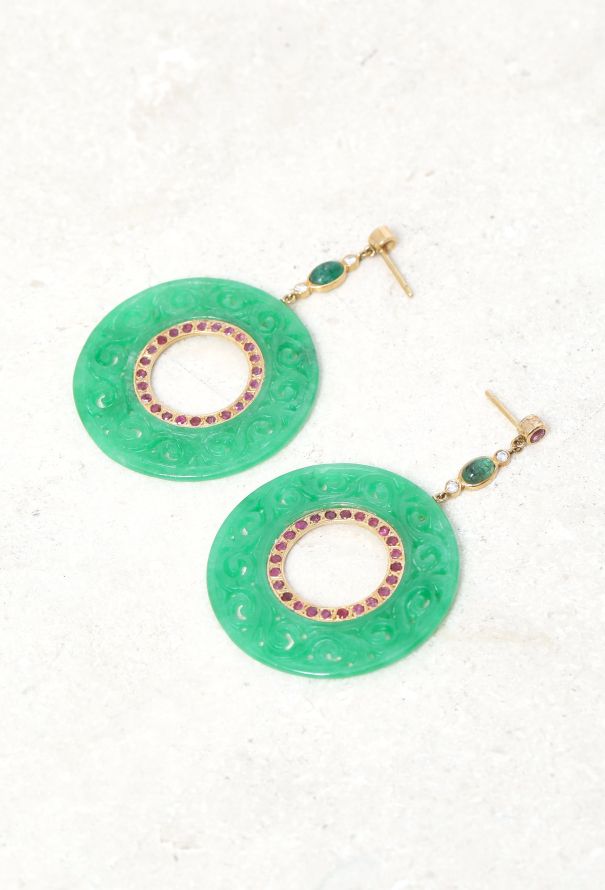 Vintage Fine Jewelry 18k Yellow Gold & Jade Earrings - 3