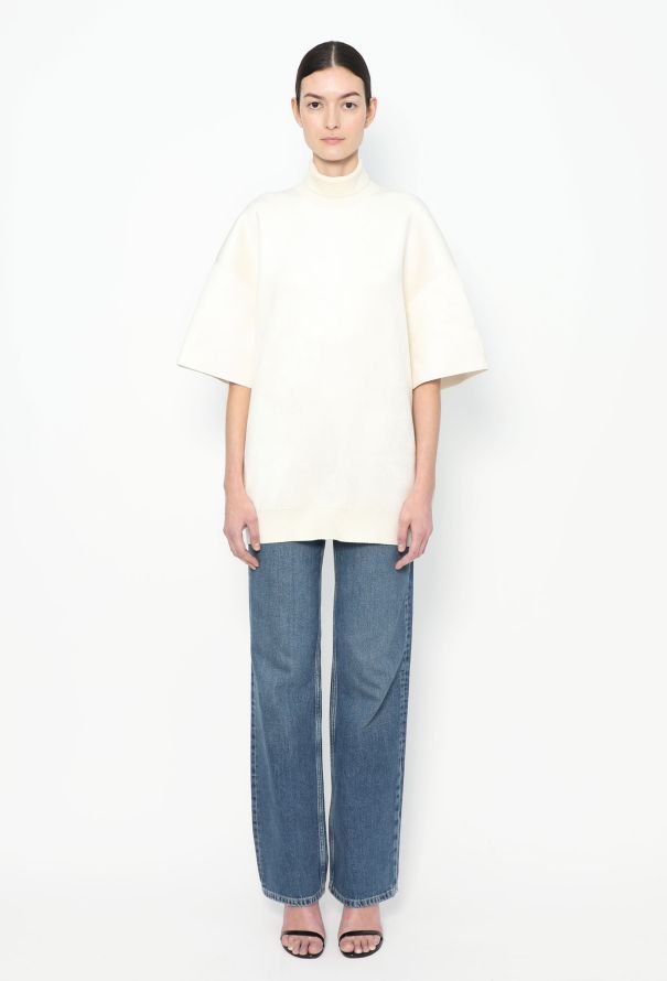 Phoebe Philo Oversized Chenille Turtleneck Sweater – White (A1 2023) - 2