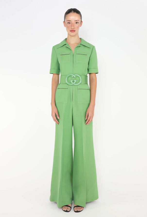Gucci S/S 2018 Belted 'GG' Jumpsuit Green - 1