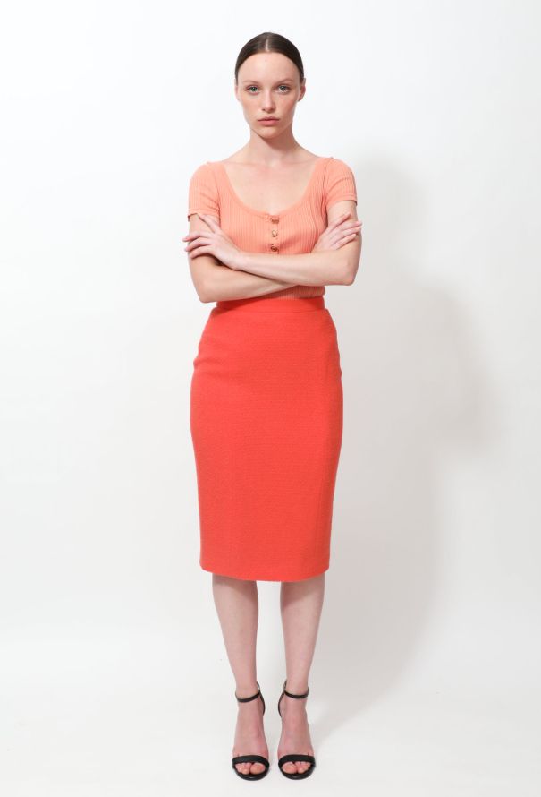 Chanel 80s Coral Pencil Skirt - 3