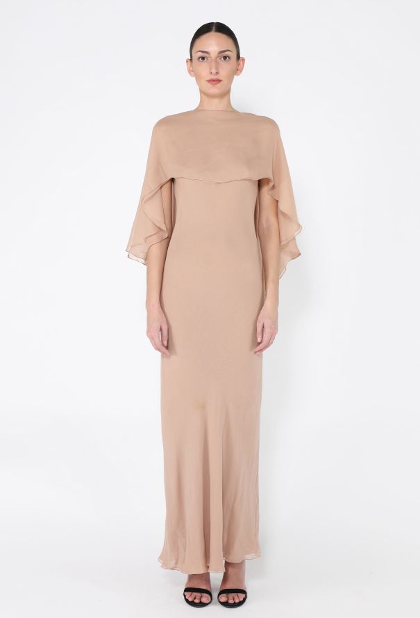 Halston RARE Early '70s Chiffon Cape Gown - 2