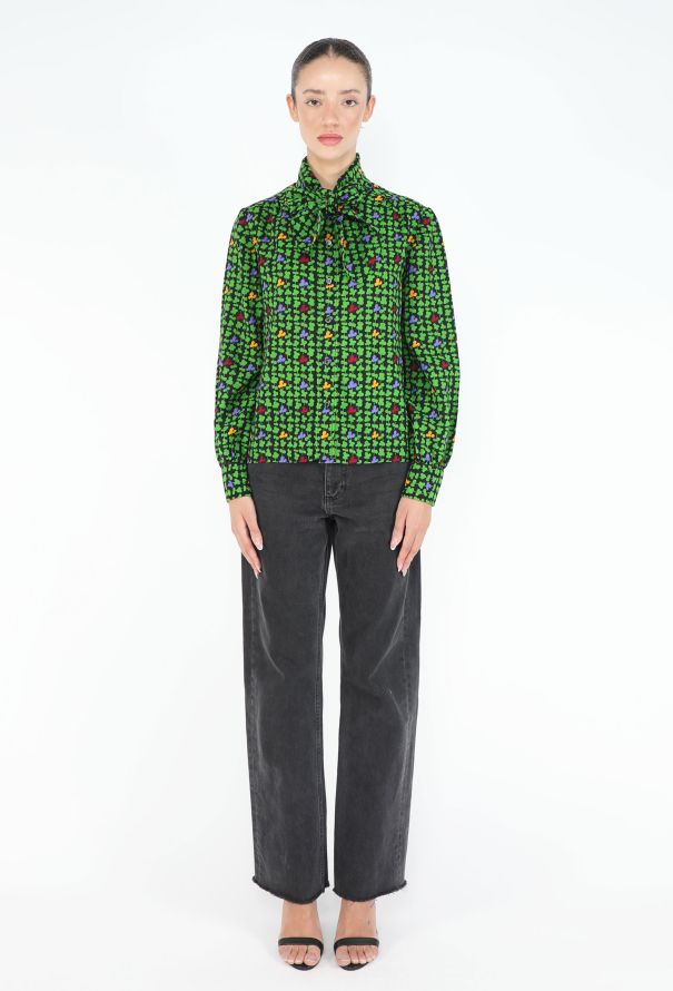 Saint Laurent '70s Clover Print Lavallière Blouse - 3