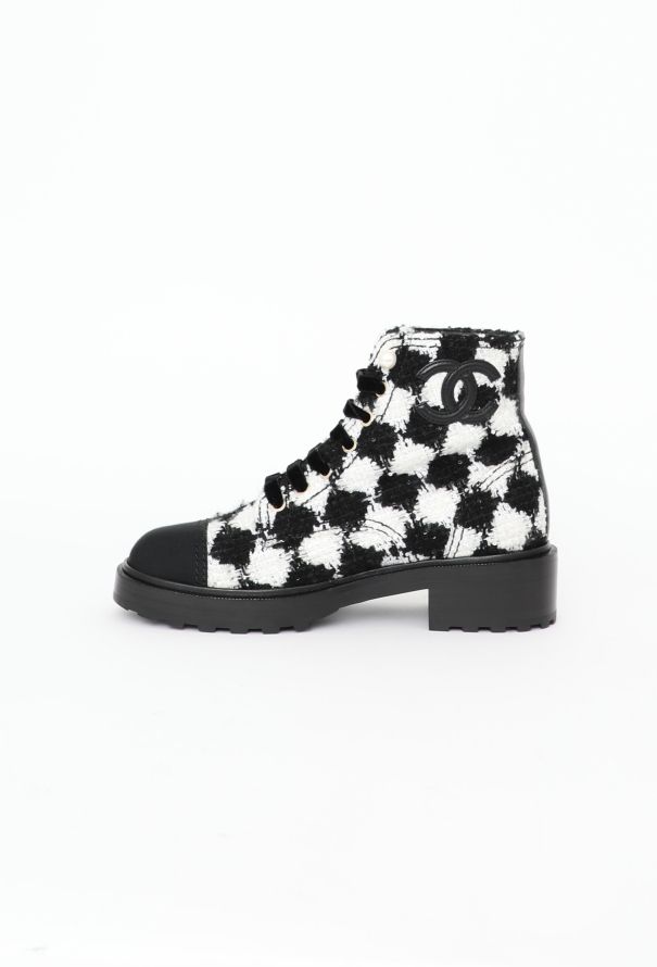 Chanel 2021 Grosgrain Tweed 'CC' Boots - 4
