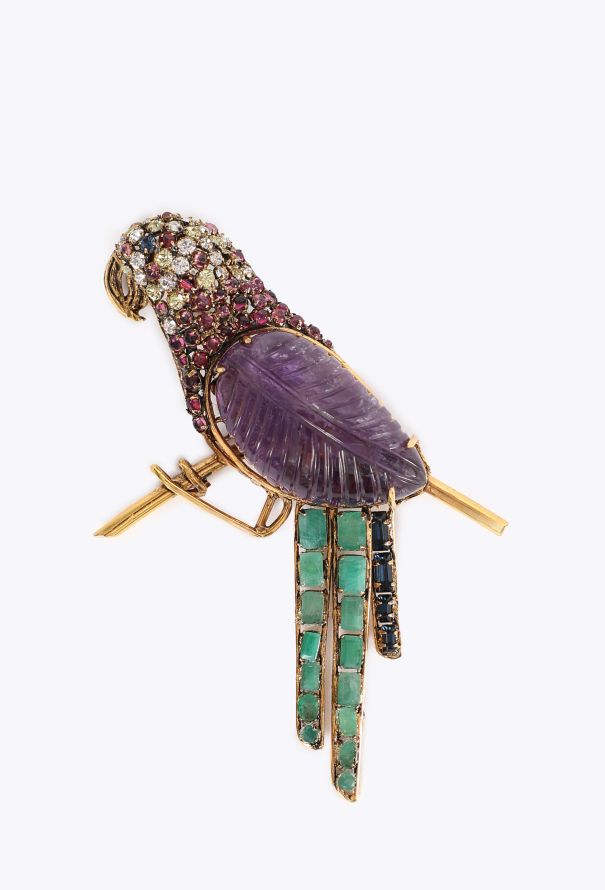 Iradj Moini Embellished Parrot Brooch, 1990s - 1