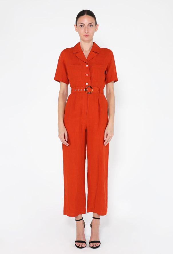 Saint Laurent Belted Linen Jumpsuit, 1990s - 1