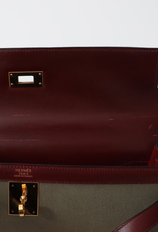 Hermès Exceptional 1994 Khaki Toile and Rouge H Box Kelly Sellier 35 - 15