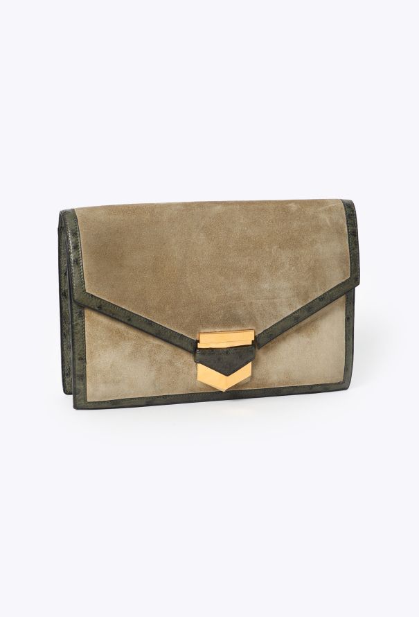 Hermès '70s Veau Doblis & Ostrich Trim Pan Clutch - 2