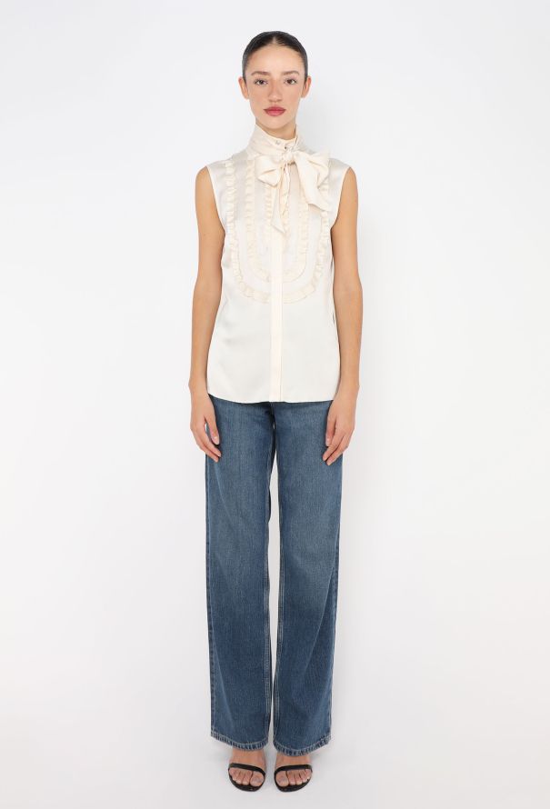 Chanel Ruffled Silk Lavallière Ivory Blouse - 2006 - 4