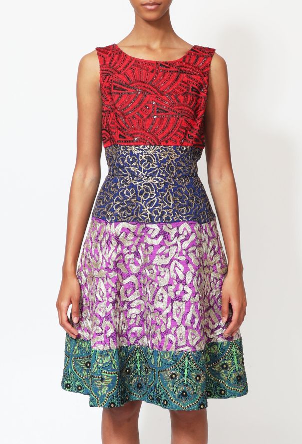 Oscar De La Renta F/W 2014 Embroidered Colorblock Dress - 3