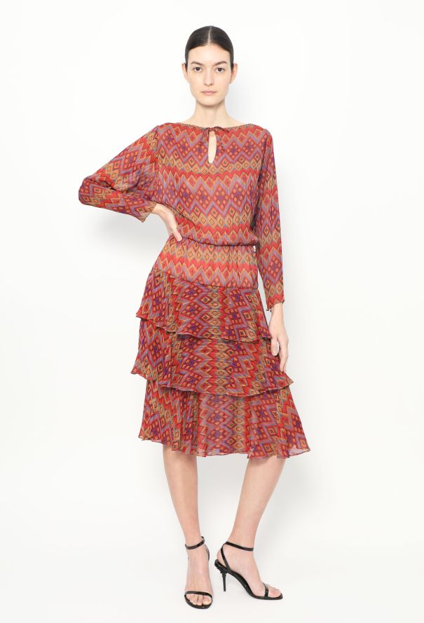 Abstract Tiered Silk Dress - 1