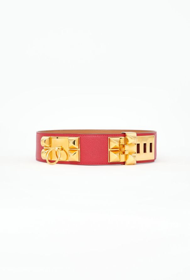 Hermès Vintage Rouge Courchevel ‘Collier de Chien’ Belt (1995) - 1