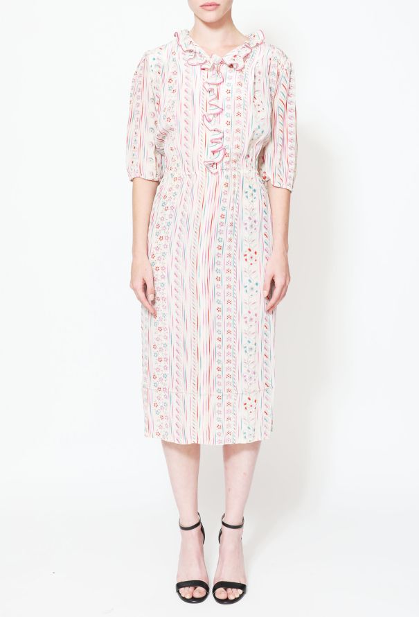 Louis Féraud Vintage Floral Striped Silk Dress - 2