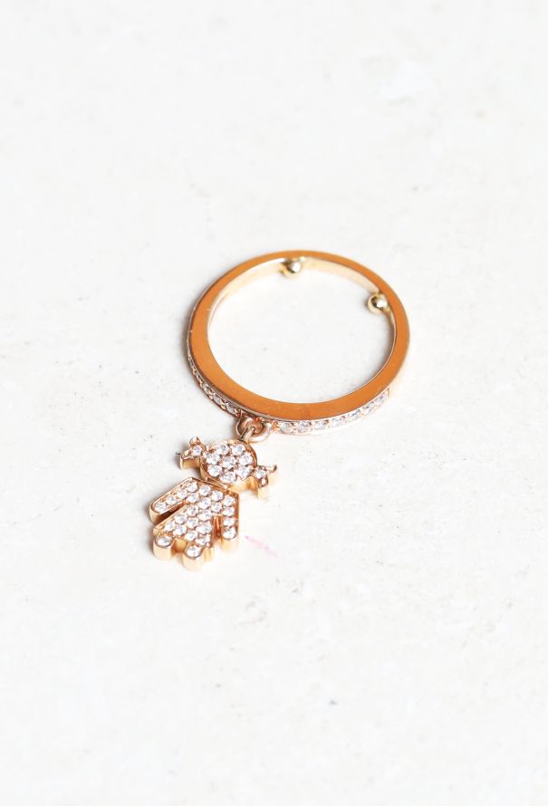 Modern Fine Jewelry 18k Pink Gold & Diamond Little Girl Charm Ring - 2