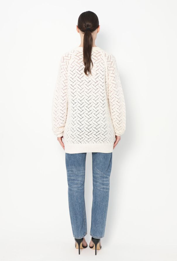 Hermès White Cashmere Lattice Knit Sweater - 4