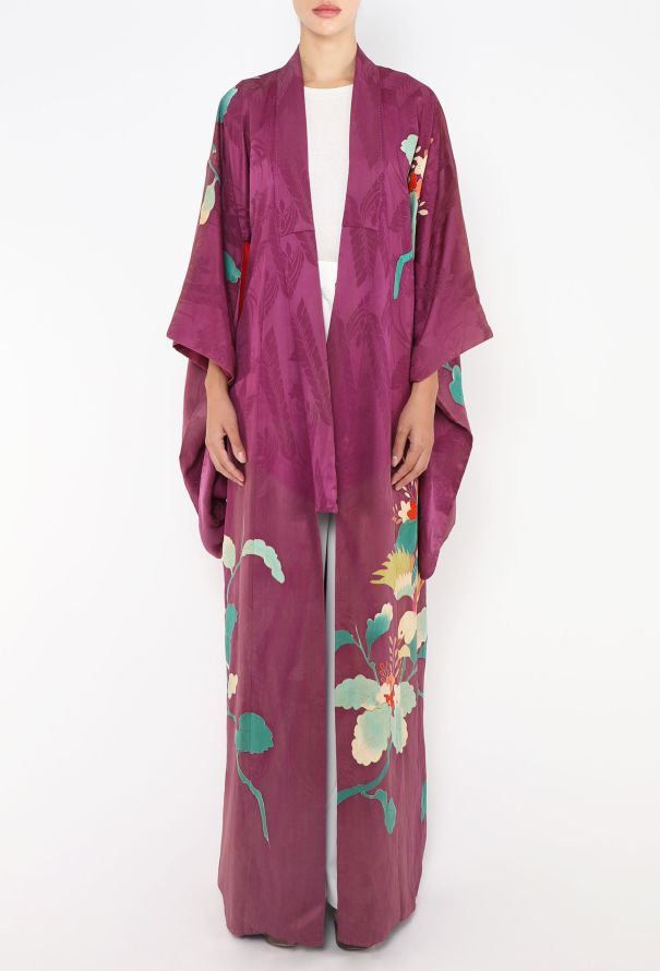 World Treasures Authentic Japanese Purple Floral Jacquard Kimono - 4