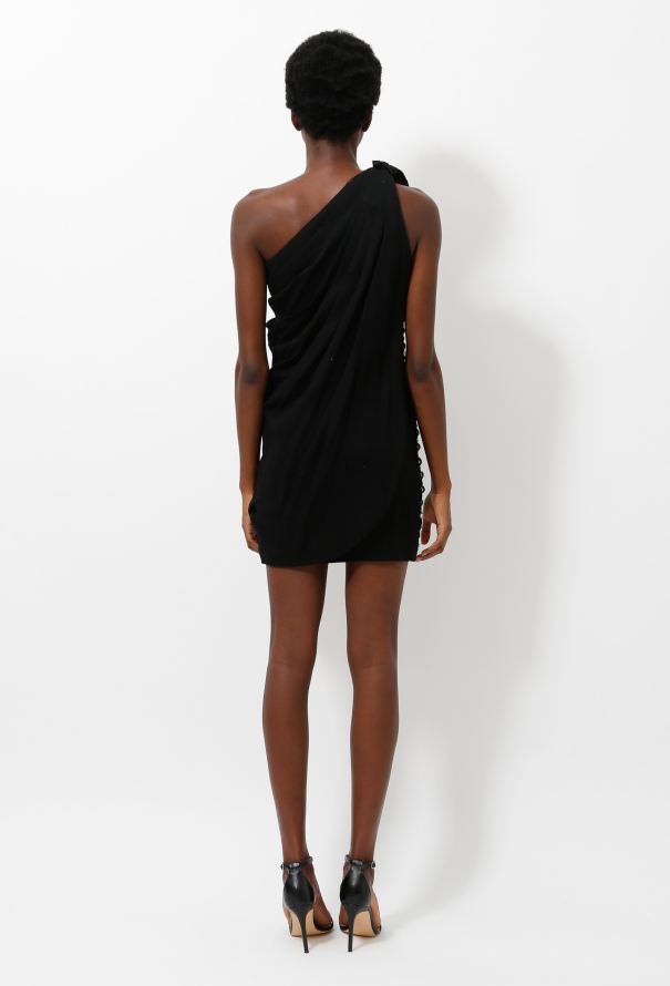 Azzaro One Shoulder Rhinestone Bow Dress - 4