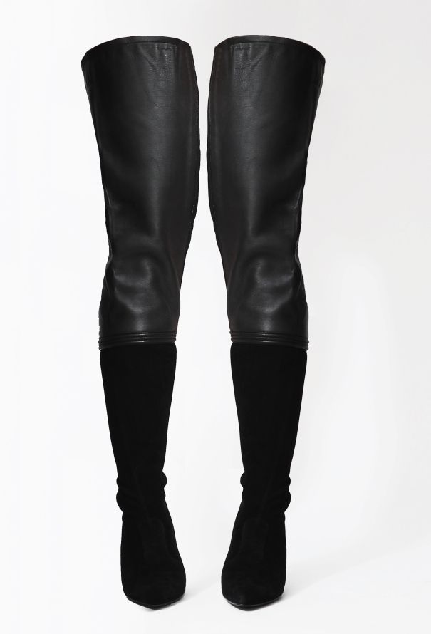 Chanel Thigh-High Leather Suede 'CC' Boots - 3