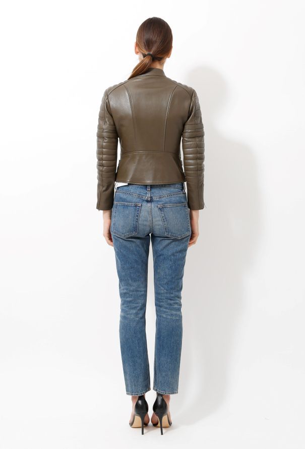 Céline Olive Leather Biker Jacket - 6