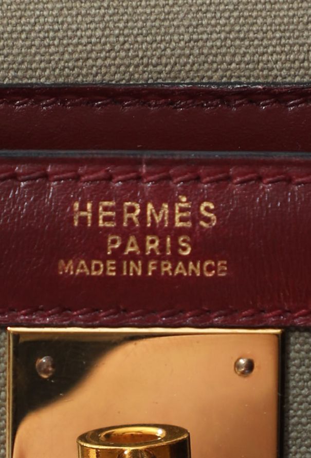Hermès Exceptional 1994 Khaki Toile and Rouge H Box Kelly Sellier 35 - 7