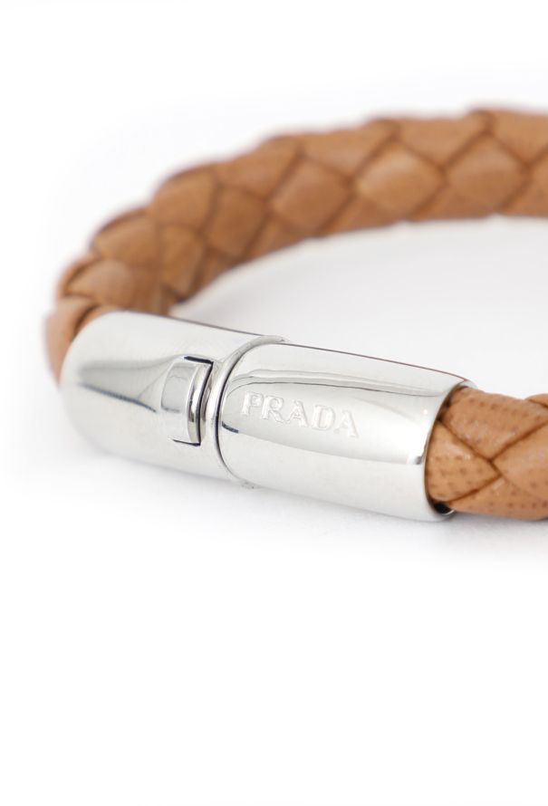Prada Woven Saffiano Leather Bracelet Brown - 5