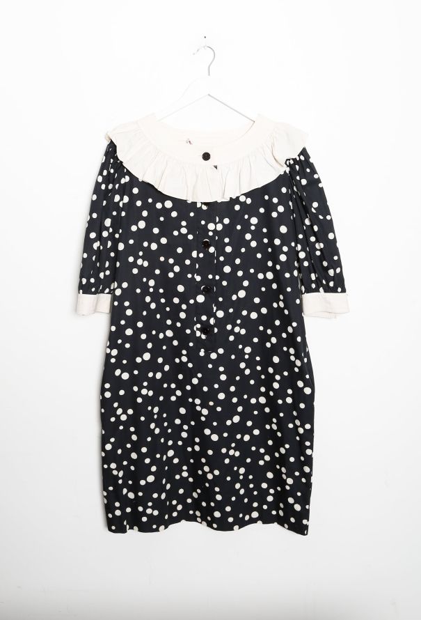 Saint Laurent 70s Polka Dot Smock Dress Navy - 8