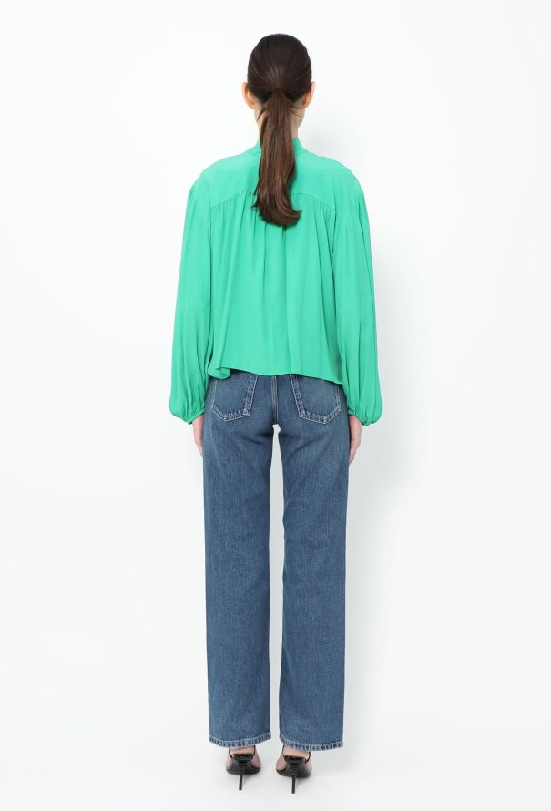 Balenciaga 2016 Silk Lavallière Blouse - Green - 5