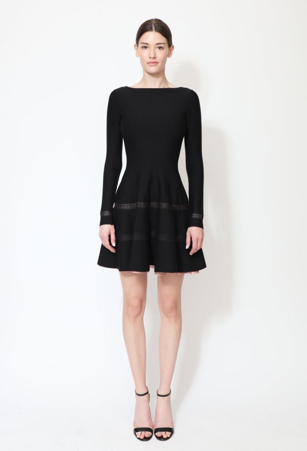 Alaïa Crochet Cut-Out Flared Skater Dress - 1