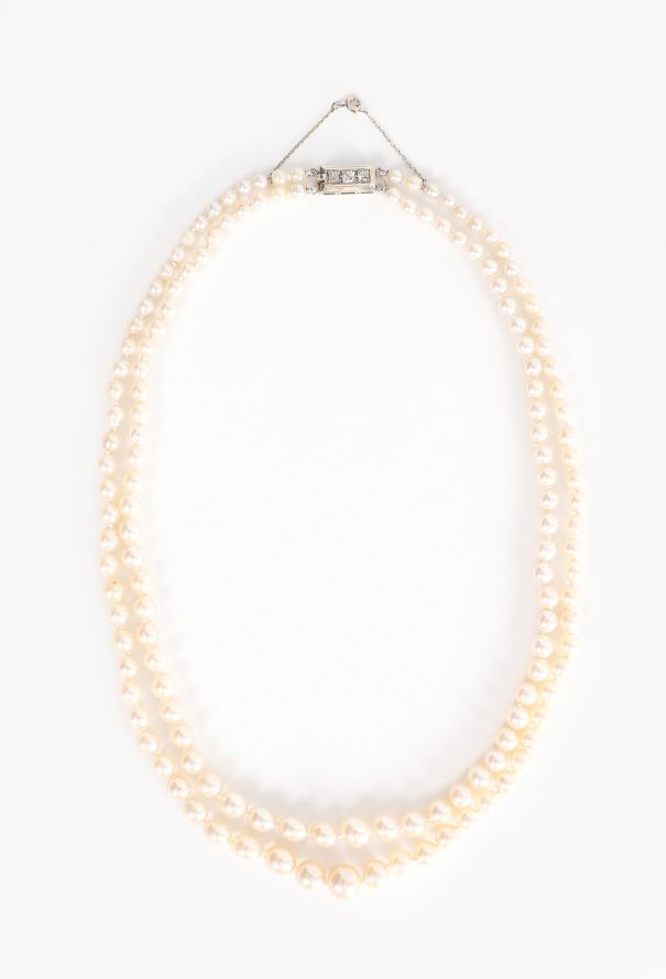Vintage Fine Jewelry 18k White Gold & Diamond Akoya Pearl Necklace - 2