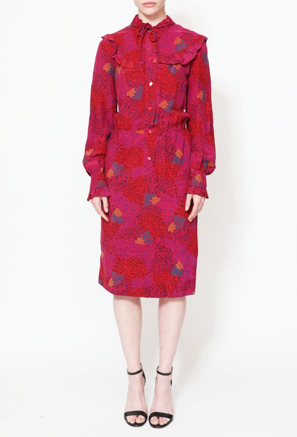 Céline 70s Ruffled Tie Graphic Silk Dress - 2