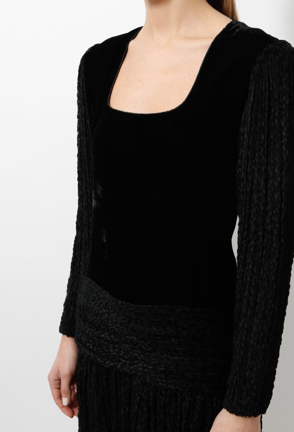 Emanuel Ungaro 70s Flared Chiffon Velvet Dress - 6