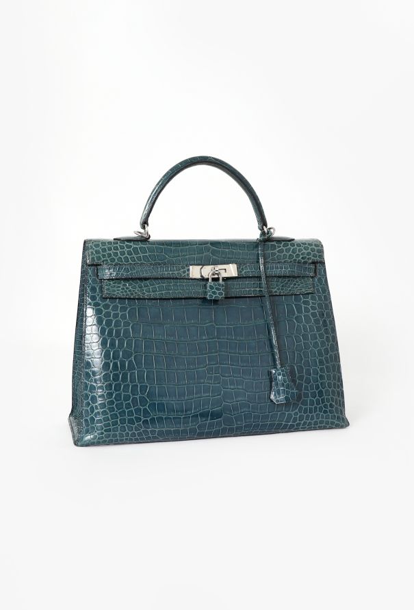Hermès Blue Jean Porosus Kelly Sellier 35 - 4
